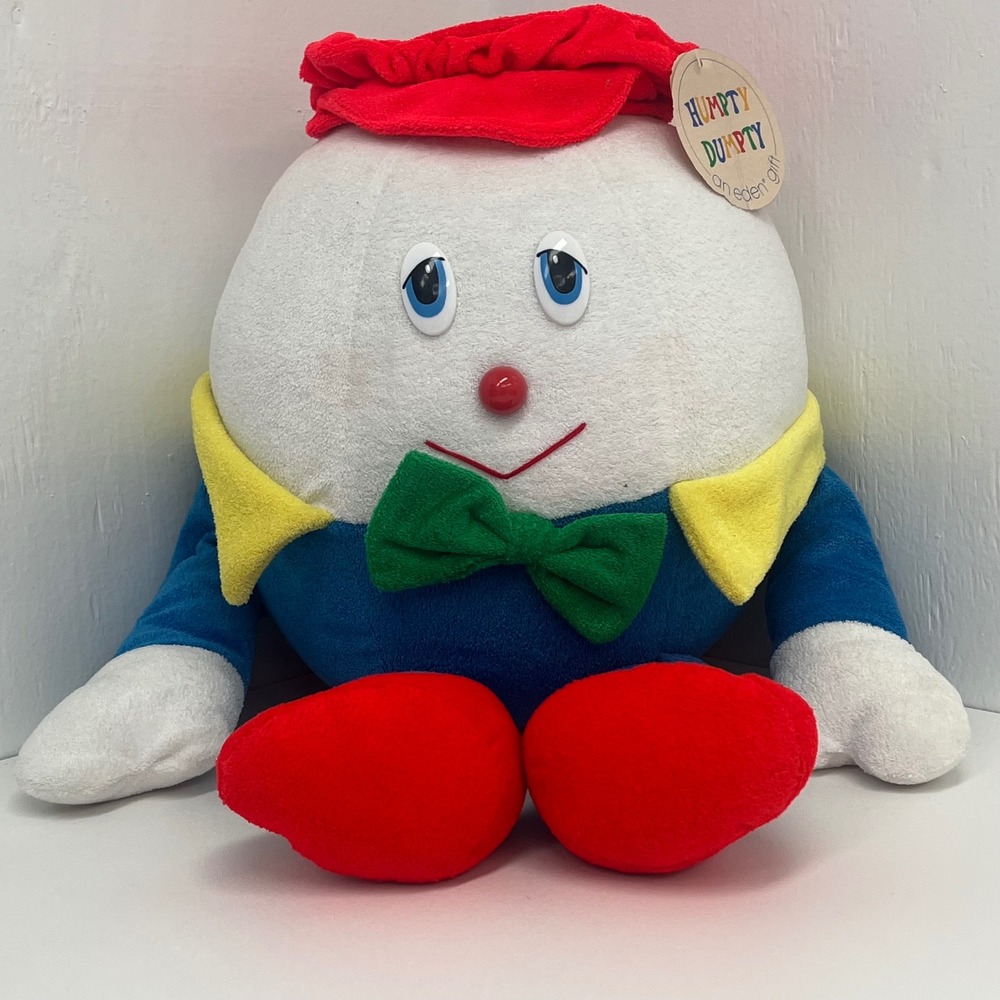 Vtg 1989 Eden Humpty Dumpty Large Primary Color Plush Egg 20" NOS W Tags USA
